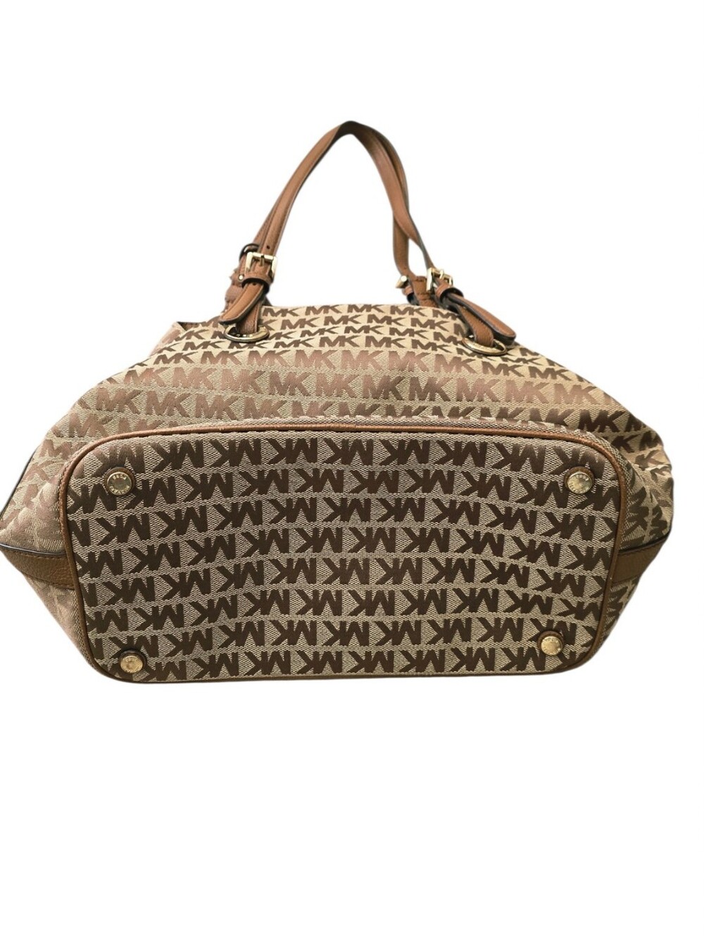 Michael Kors MK Signature Jacquard Brown Large Tote Shoulder Bag - Picture 4 of 7